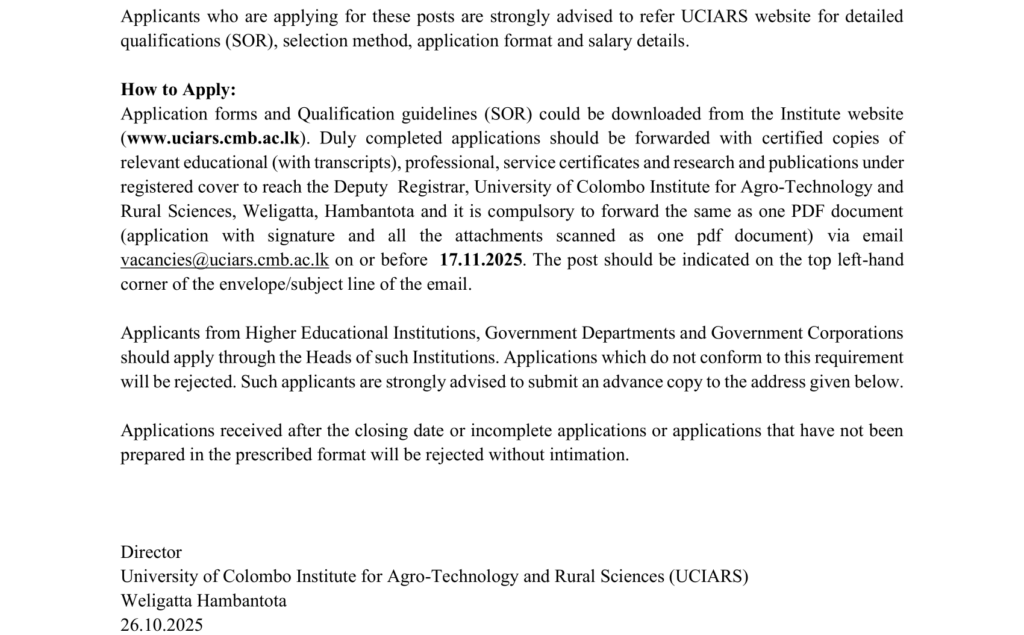 Lecturer, Senior Lecturer - Institute of Agro Technology & Rural Sciences - University of Colombo
