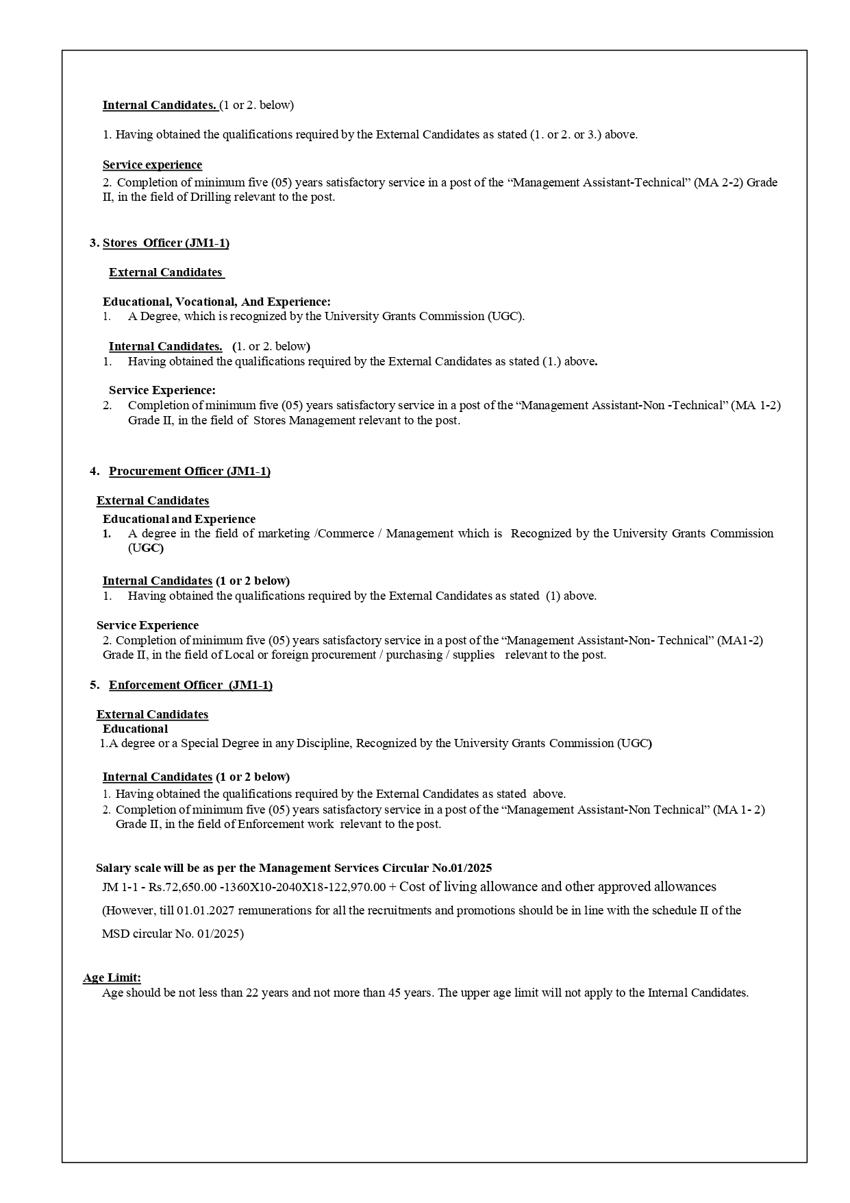 Technical Officer, Drilling Officer, Stores Officer, Procurement Officer, Enforcement Officer - Geological Survey & Mines Bureau