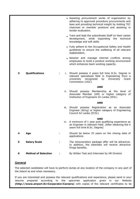  Management Assistant, Mechanical Engineer - Airport & Aviation Services (Sri Lanka) (Private) Limited