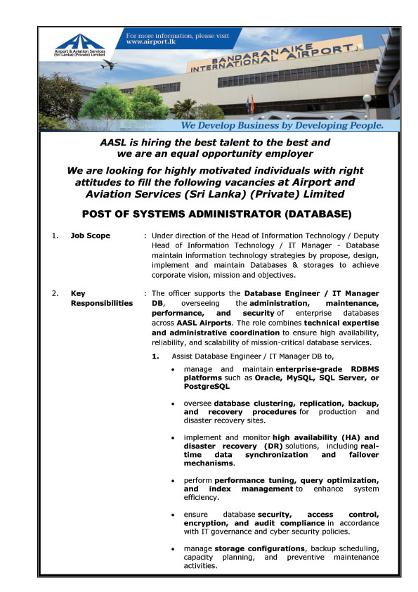 Graphic Designer, Systems Administrator - Airport & Aviation Services (Sri Lanka) (Private) Limited