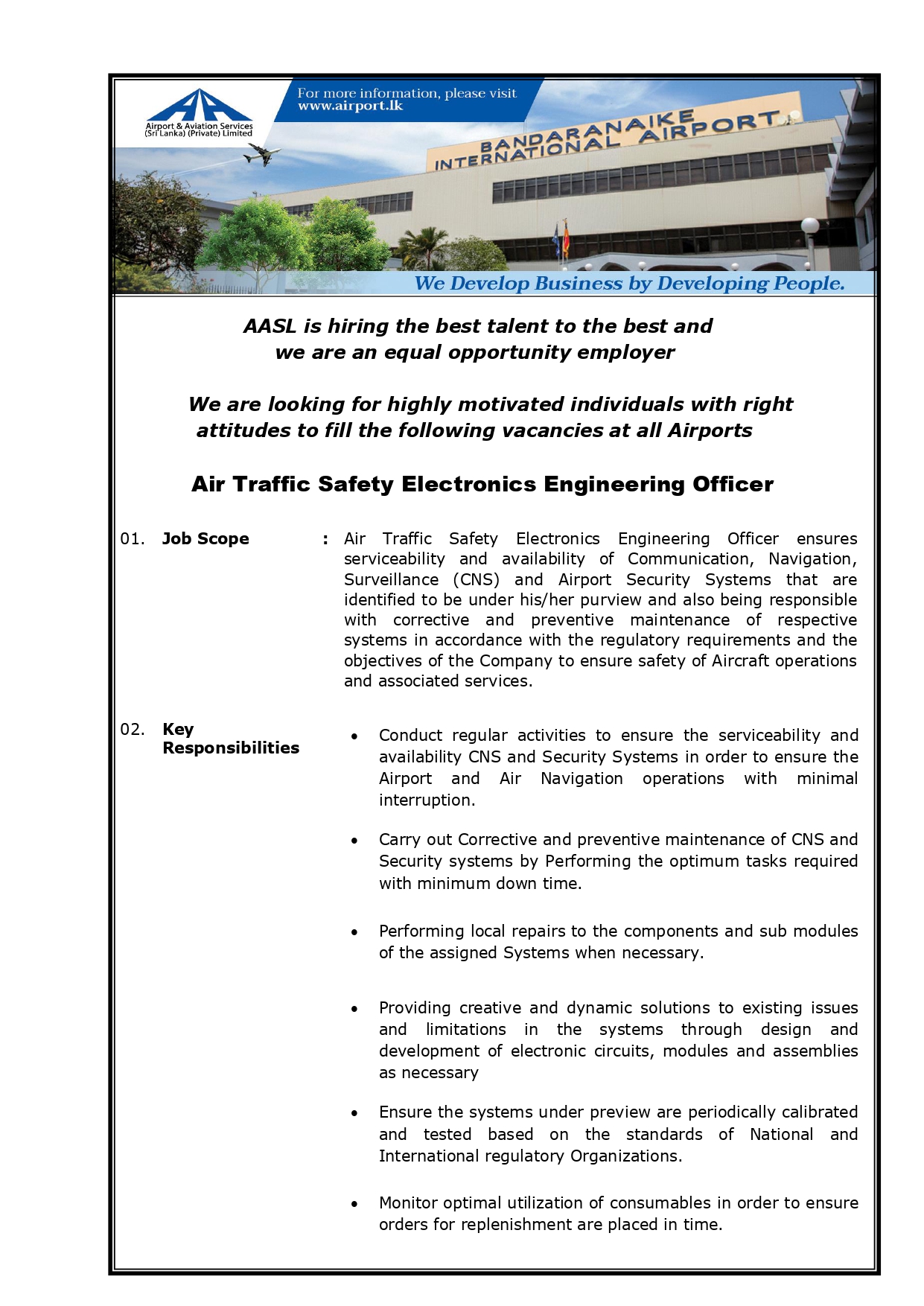  Trainee Airport Fire Fighter, Air Traffic Safety Electronics Engineering Officer - Airport & Aviation Services (Sri Lanka) (Private) Limited