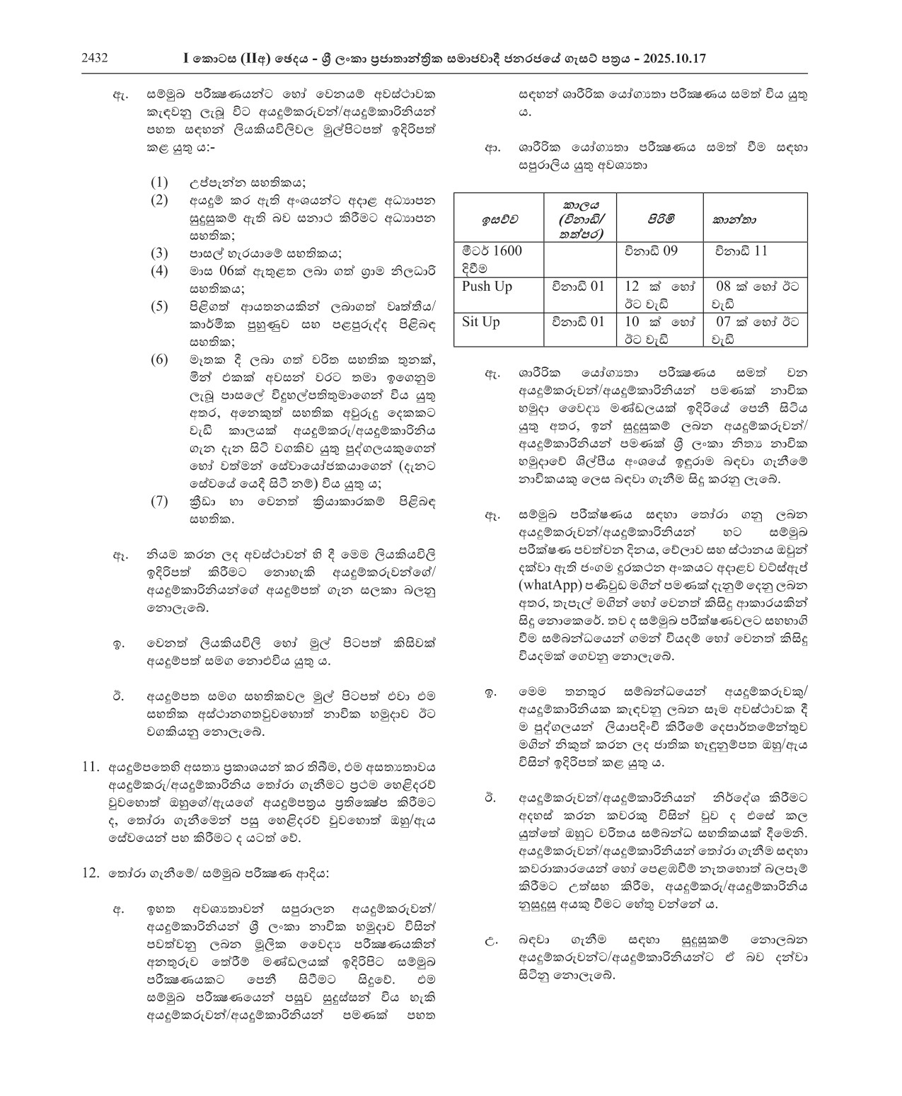 Vacancies for Sailors in the Civil Engineering Artificer (Direct Entry) Branch - Sri Lanka Regular Naval Force