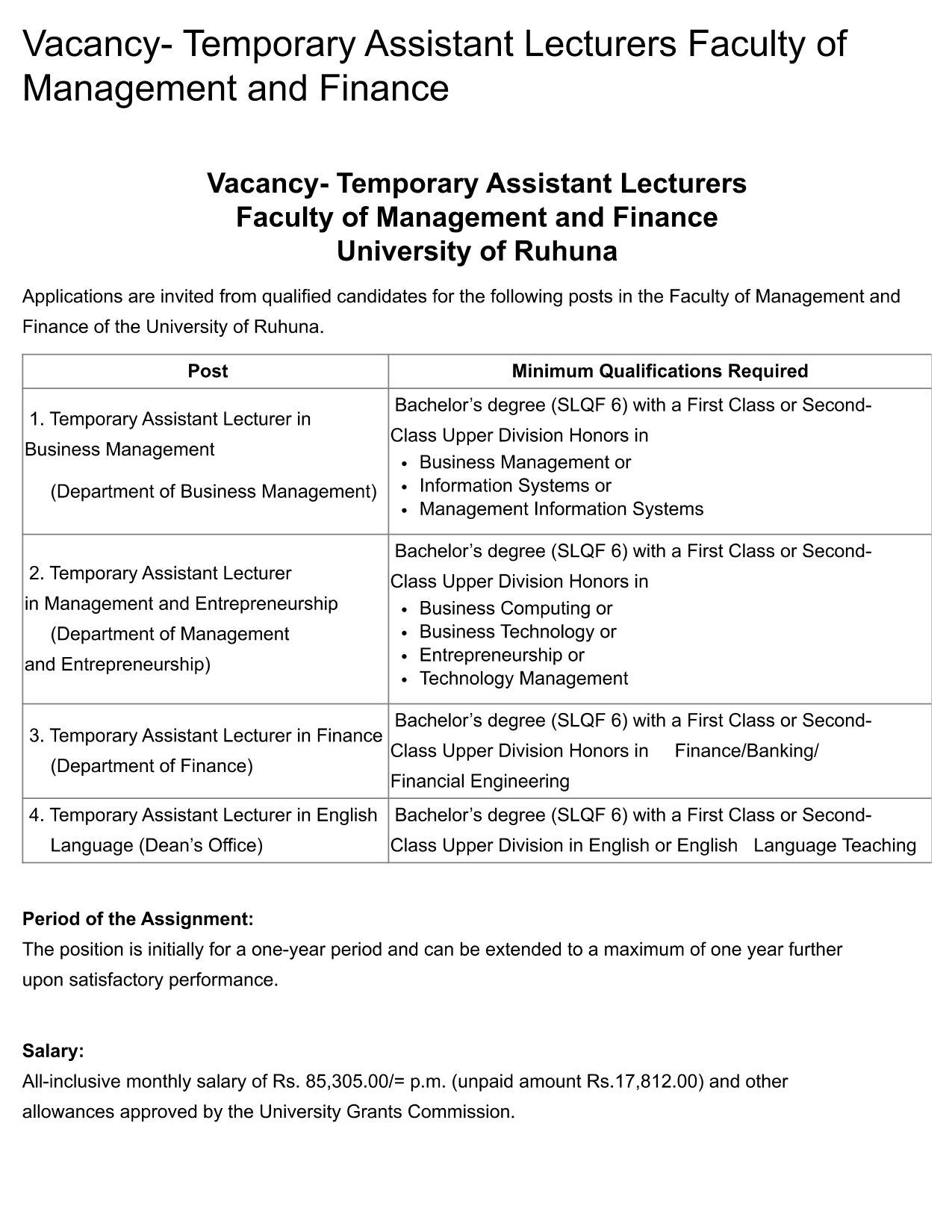 Temporary Assistant Lecturer - University of Ruhuna 