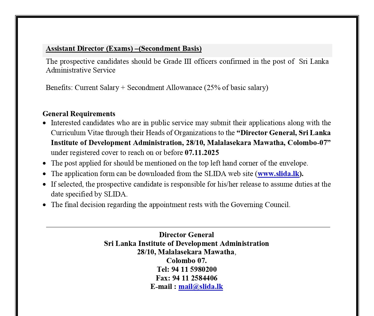 Additional Director General - Sri Lanka Institute of Development Administration