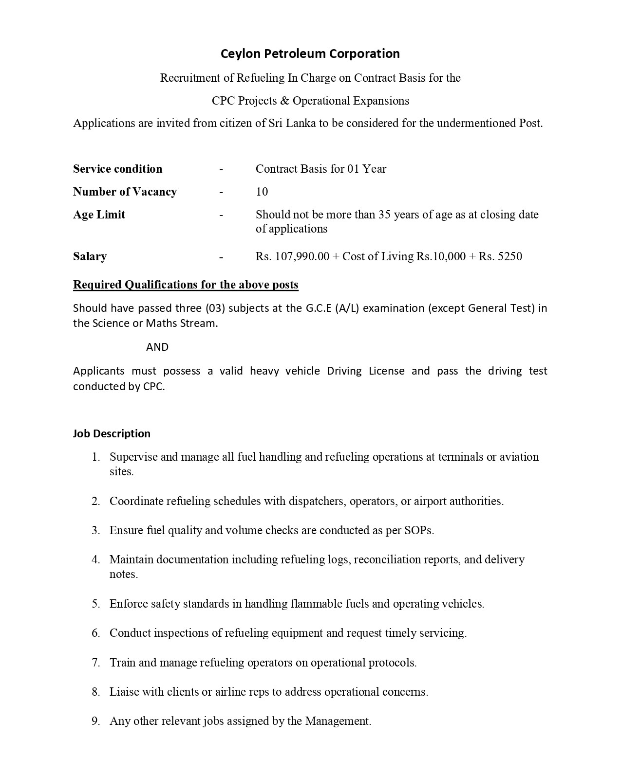 Refueling In Charge - Ceylon Petroleum Corporation