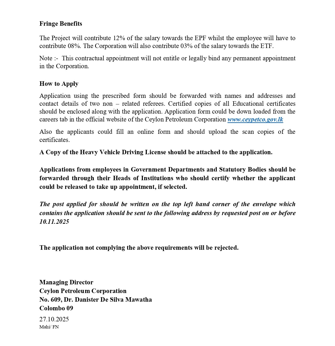 Refueling In Charge - Ceylon Petroleum Corporation