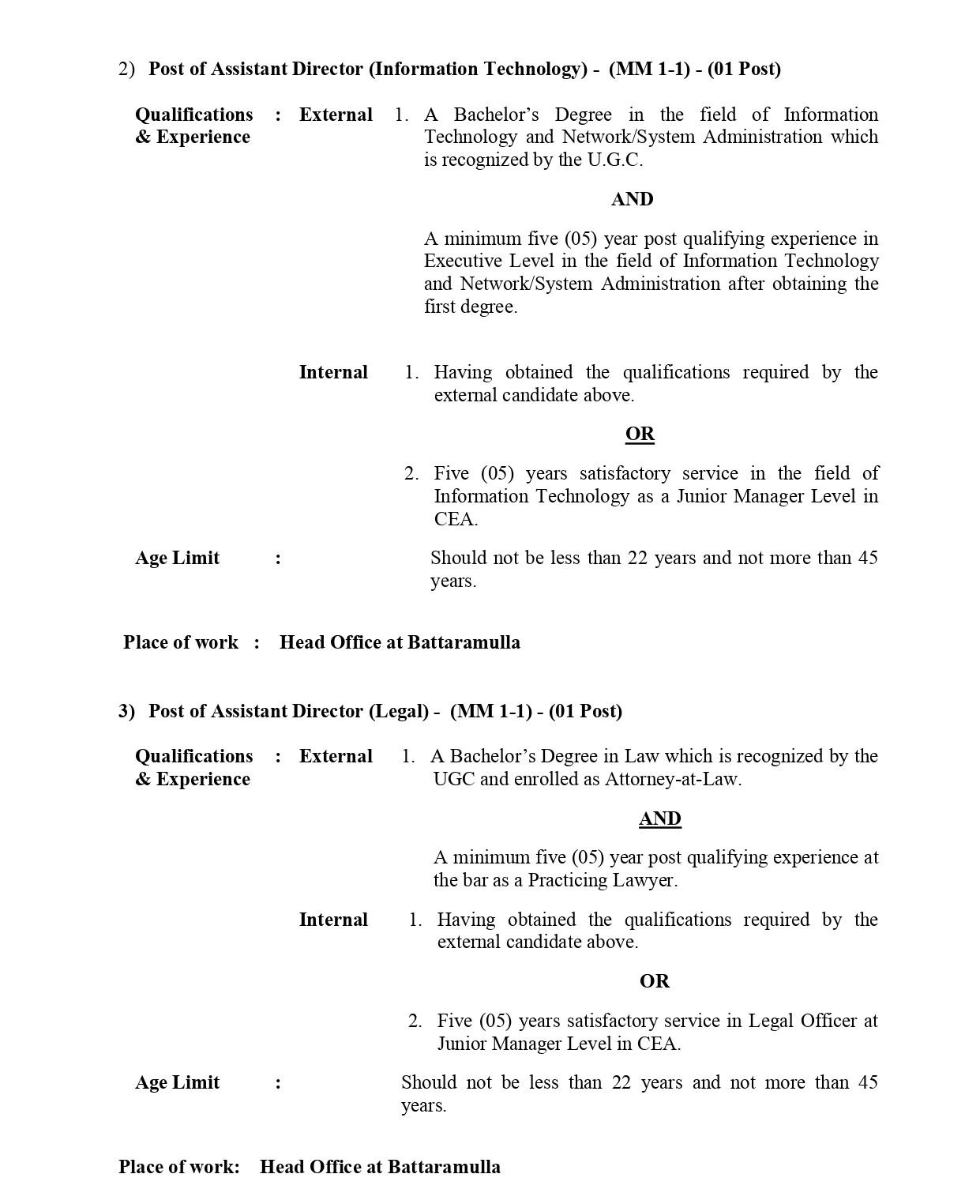 Management Assistant, Chemist, Assistant Director, Technical Officer, Assistant Librarian, Assistant Legal Officer, Laboratory Assistant - Central Environmental Authority