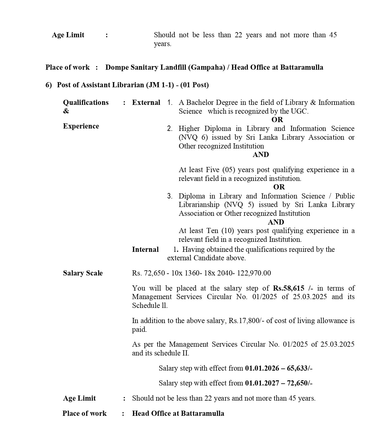 Management Assistant, Chemist, Assistant Director, Technical Officer, Assistant Librarian, Assistant Legal Officer, Laboratory Assistant - Central Environmental Authority