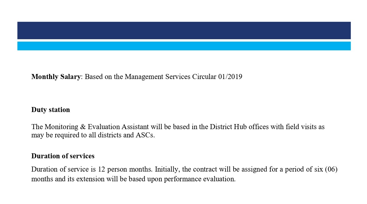 Monitoring & Evaluation Assistant - Smallholder Agribusiness & Resilience Project - Ministry of Agriculture, Livestock, Lands & Irrigation