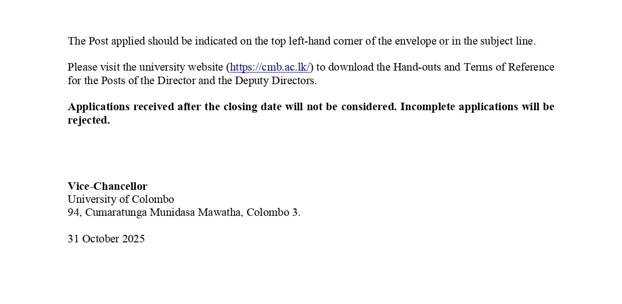 Director, Deputy Director - University of Colombo