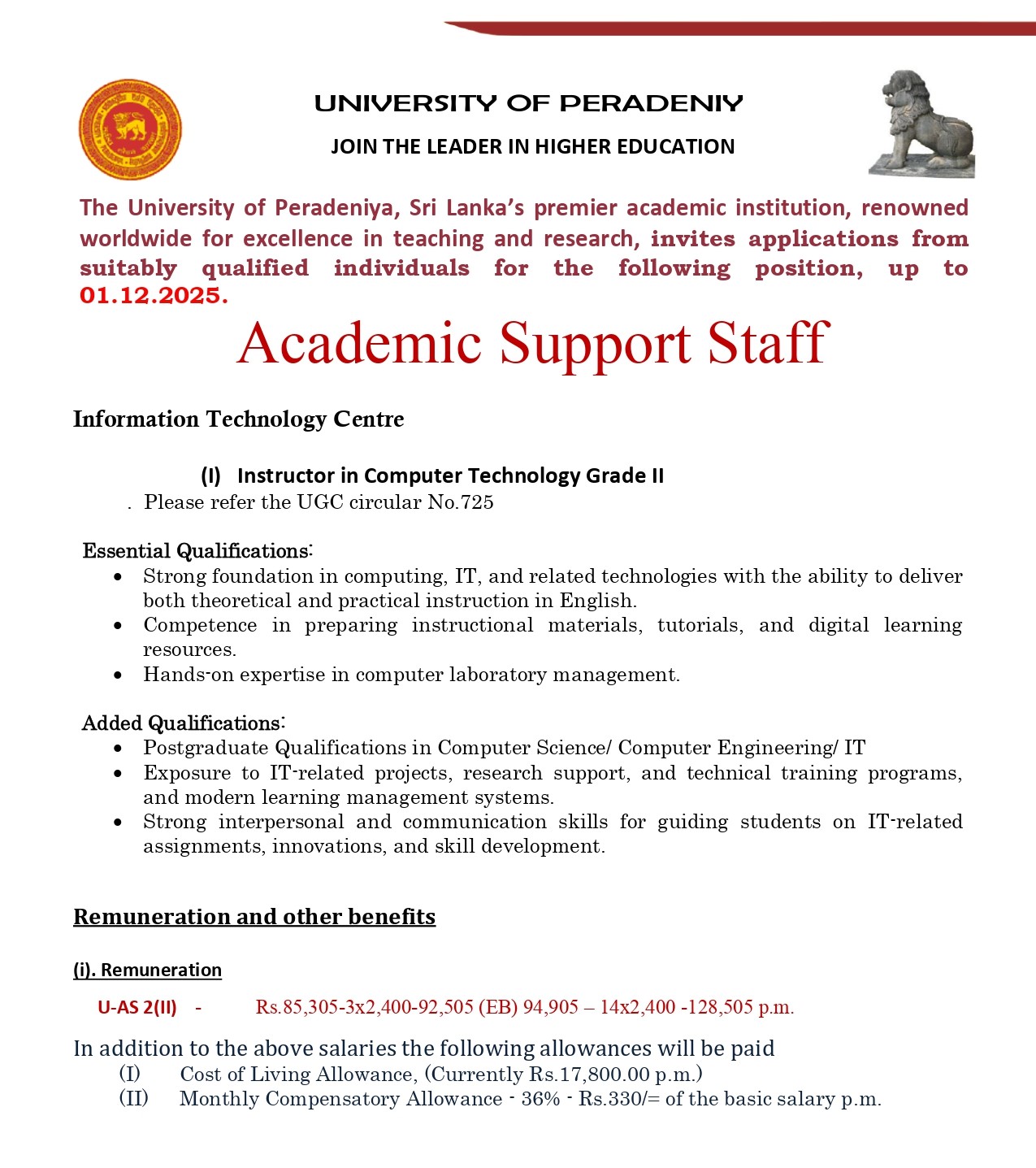 Instructor - University of Peradeniya