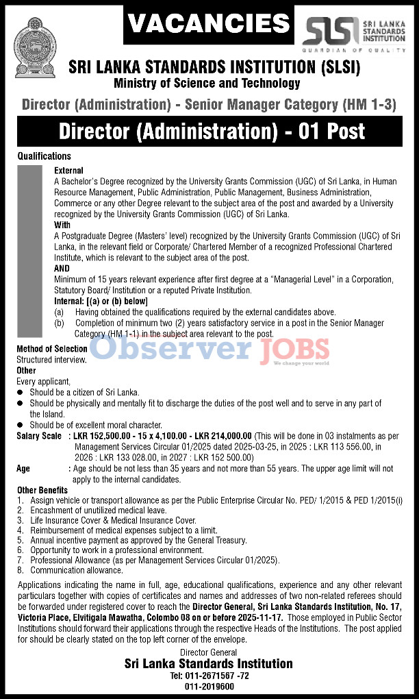 Director (Administration) - Sri Lanka Standards Institution