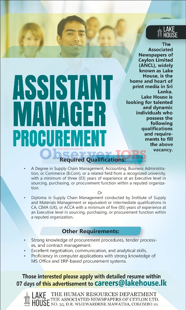 Assistant Manager (Procurement) - The Associated Newspapers of Ceylon Limited