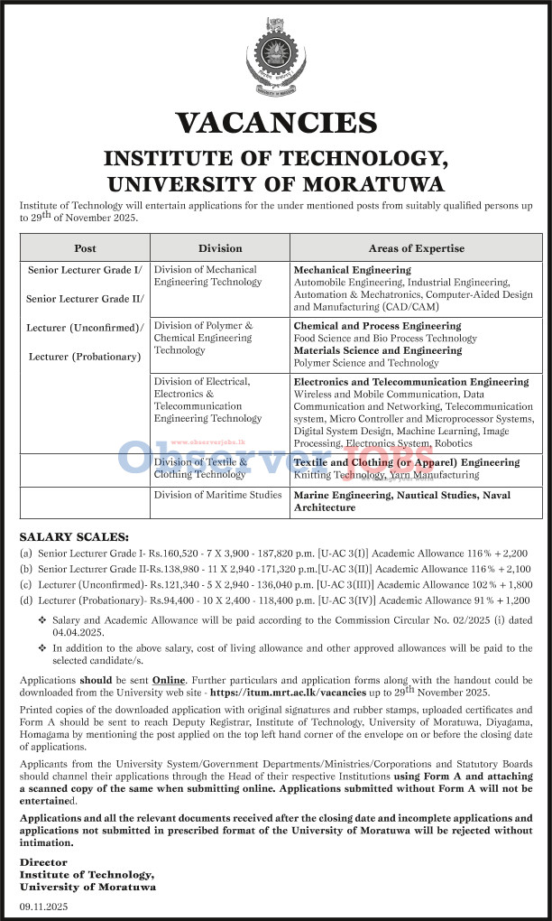 Senior Lecturer, Lecturer - University of Moratuwa