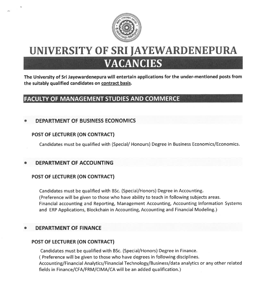 Lecturer - University of Sri Jayewardenepura