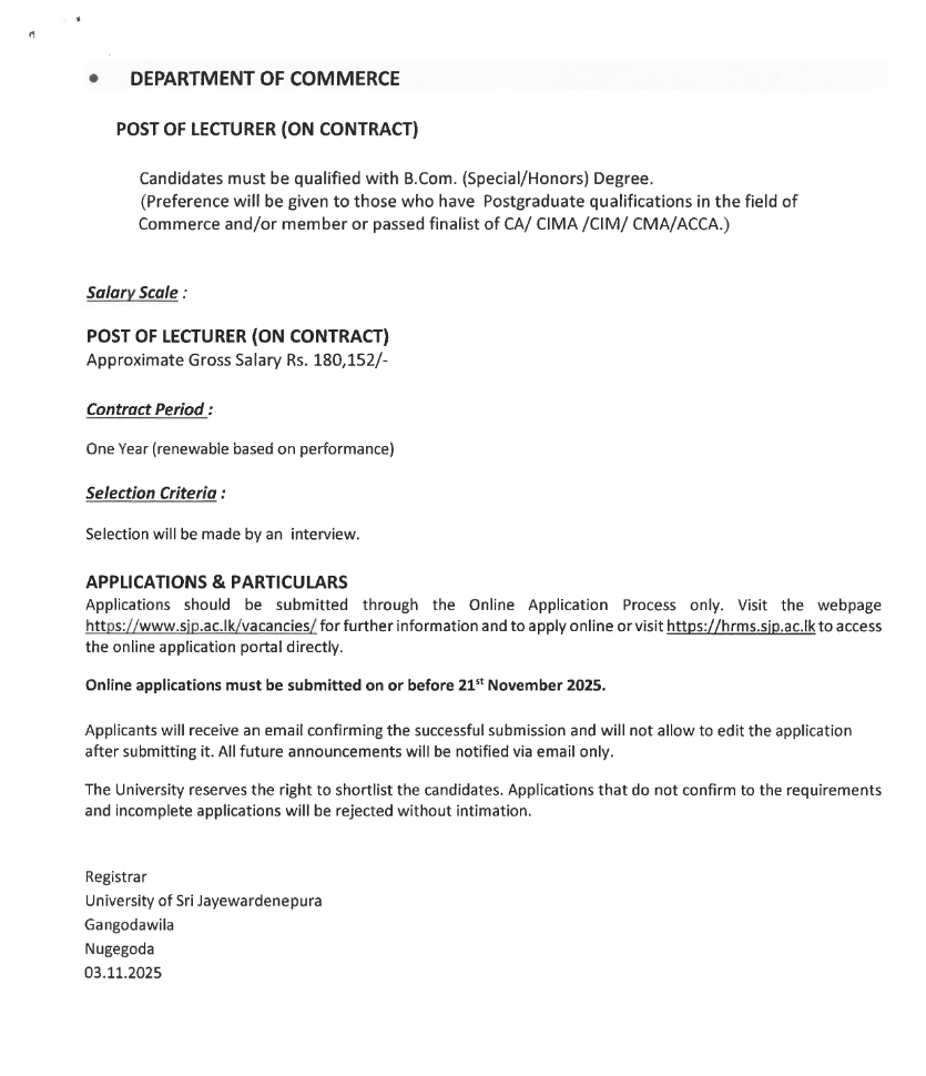 Lecturer - University of Sri Jayewardenepura