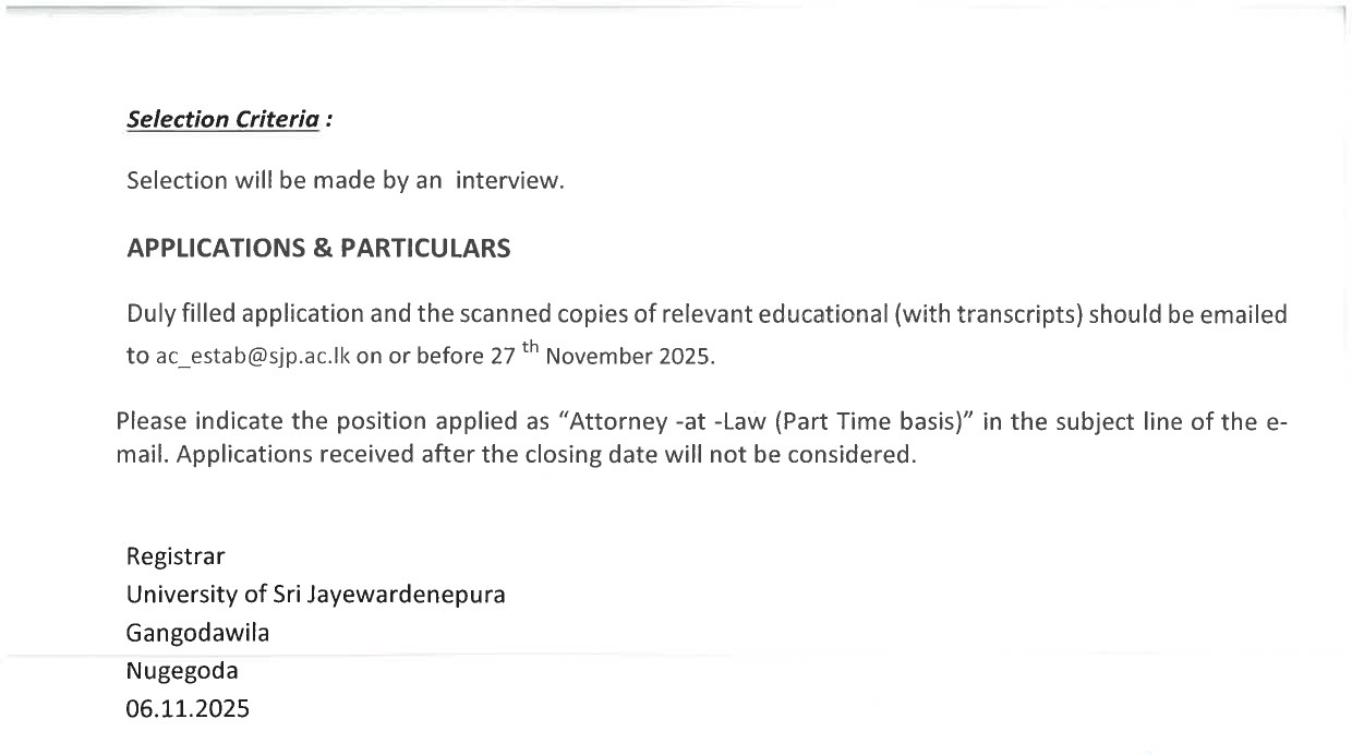 Attorney at Law - University of Sri Jayewardenepura