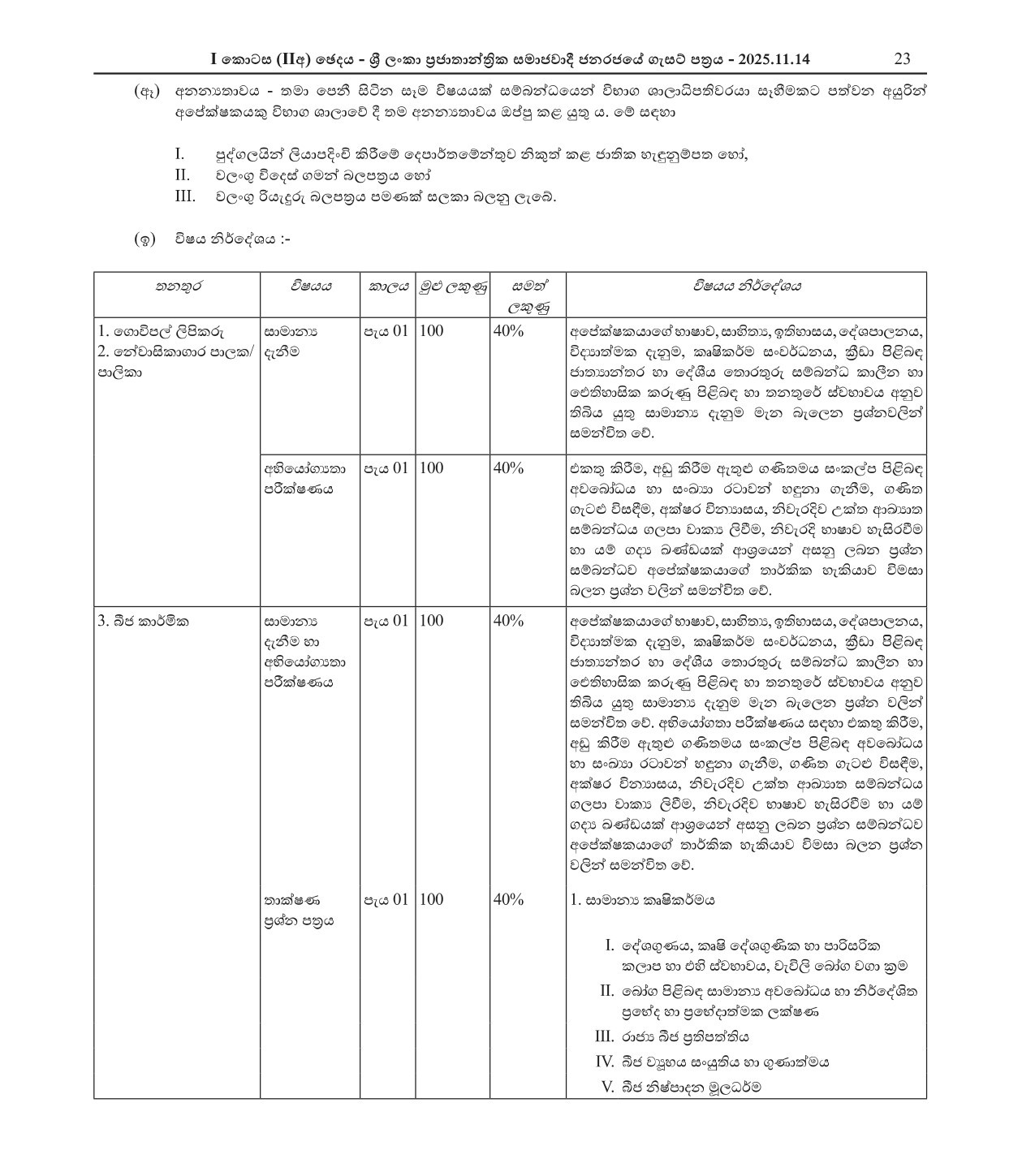 Farm Clerk, Seed Technician, Male Warden/Female Warden - Department of Agriculture