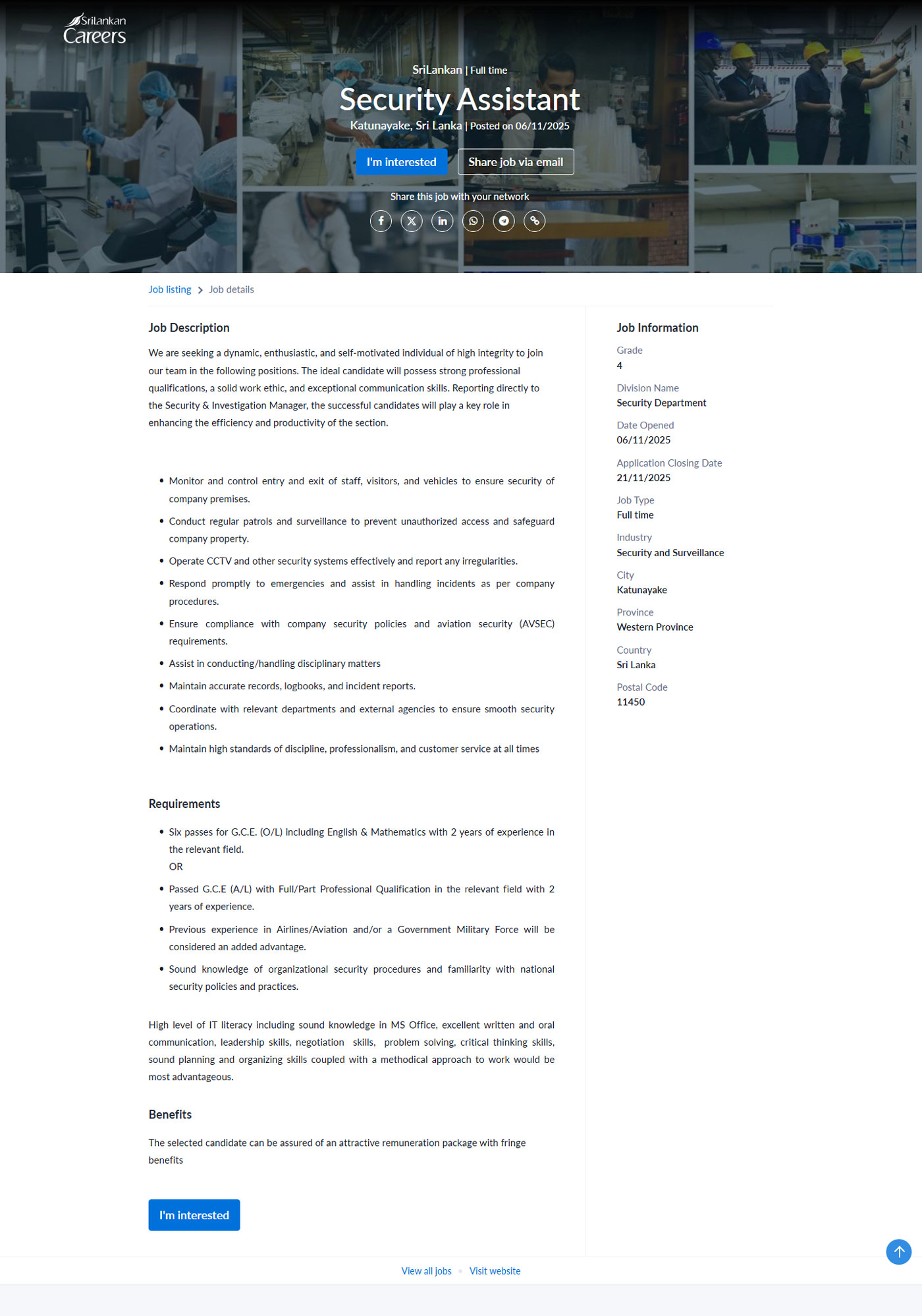 Security Assistant - Sri Lankan Airlines Limited