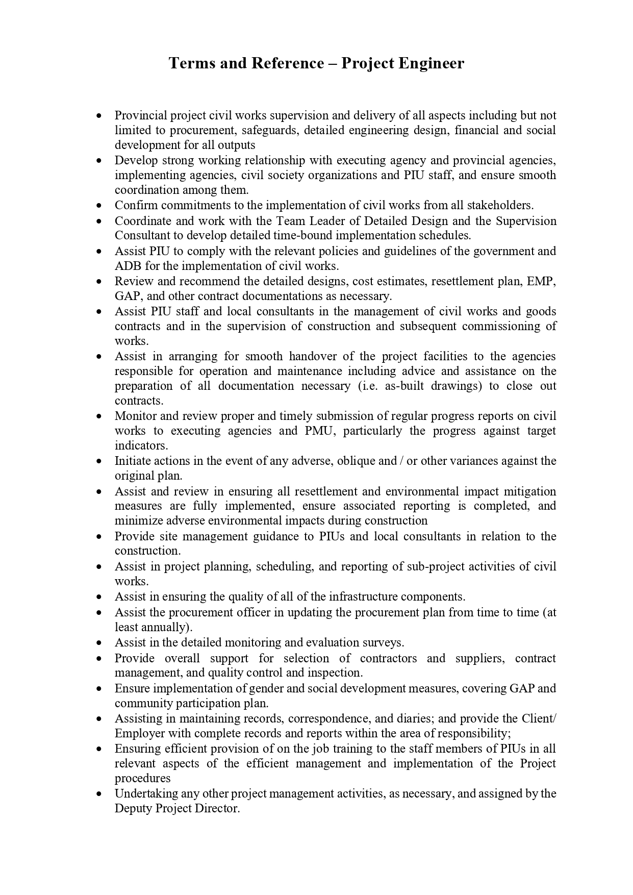 Project Engineer - Health System Enhancement Project - Ministry of Health & Mass Media