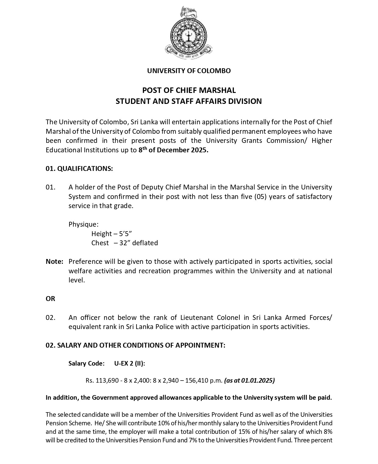 Chief Marshal - University of Colombo