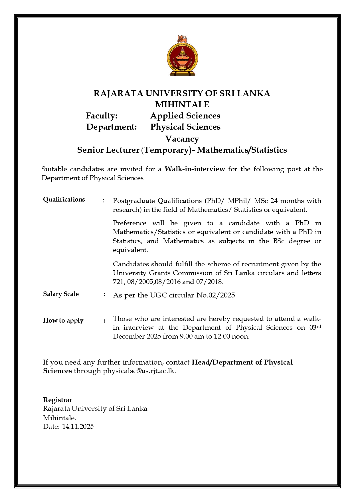  Tutor - Rajarata University of Sri Lanka