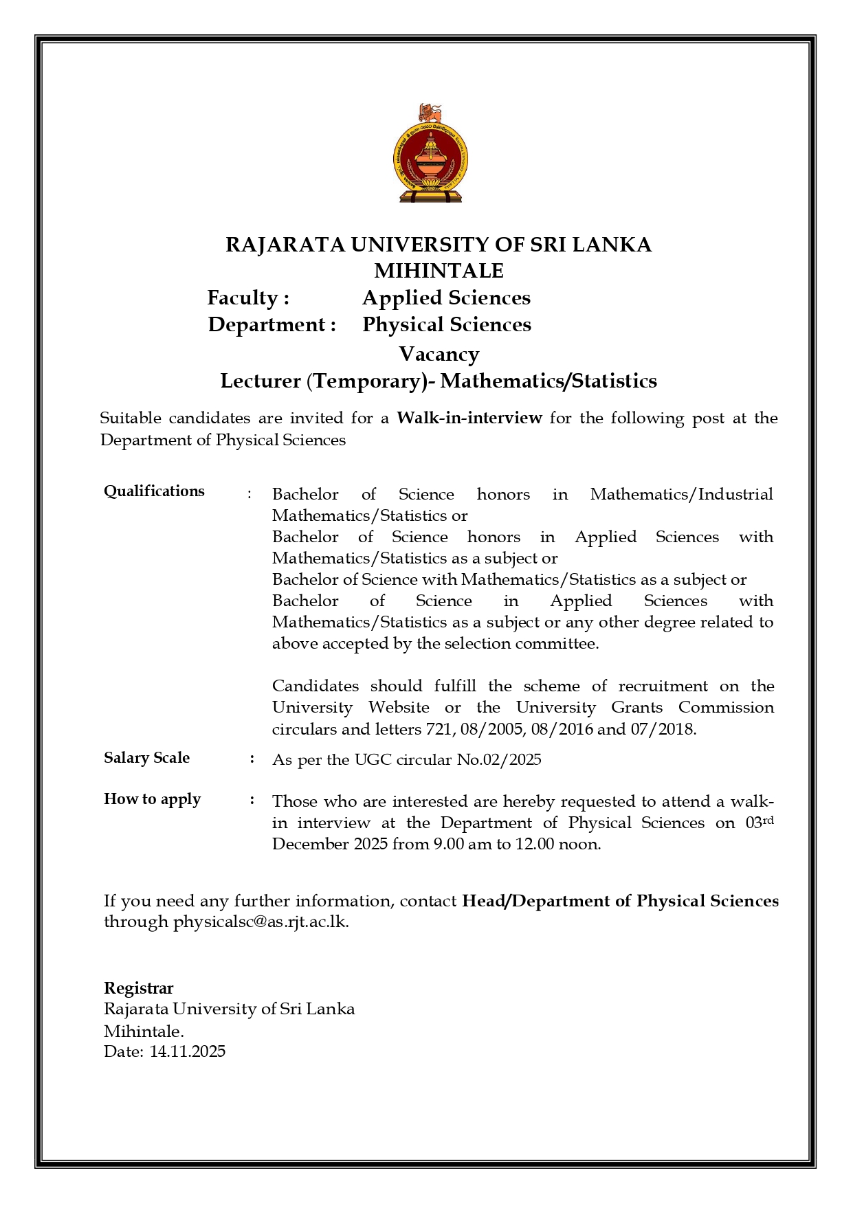  Tutor - Rajarata University of Sri Lanka