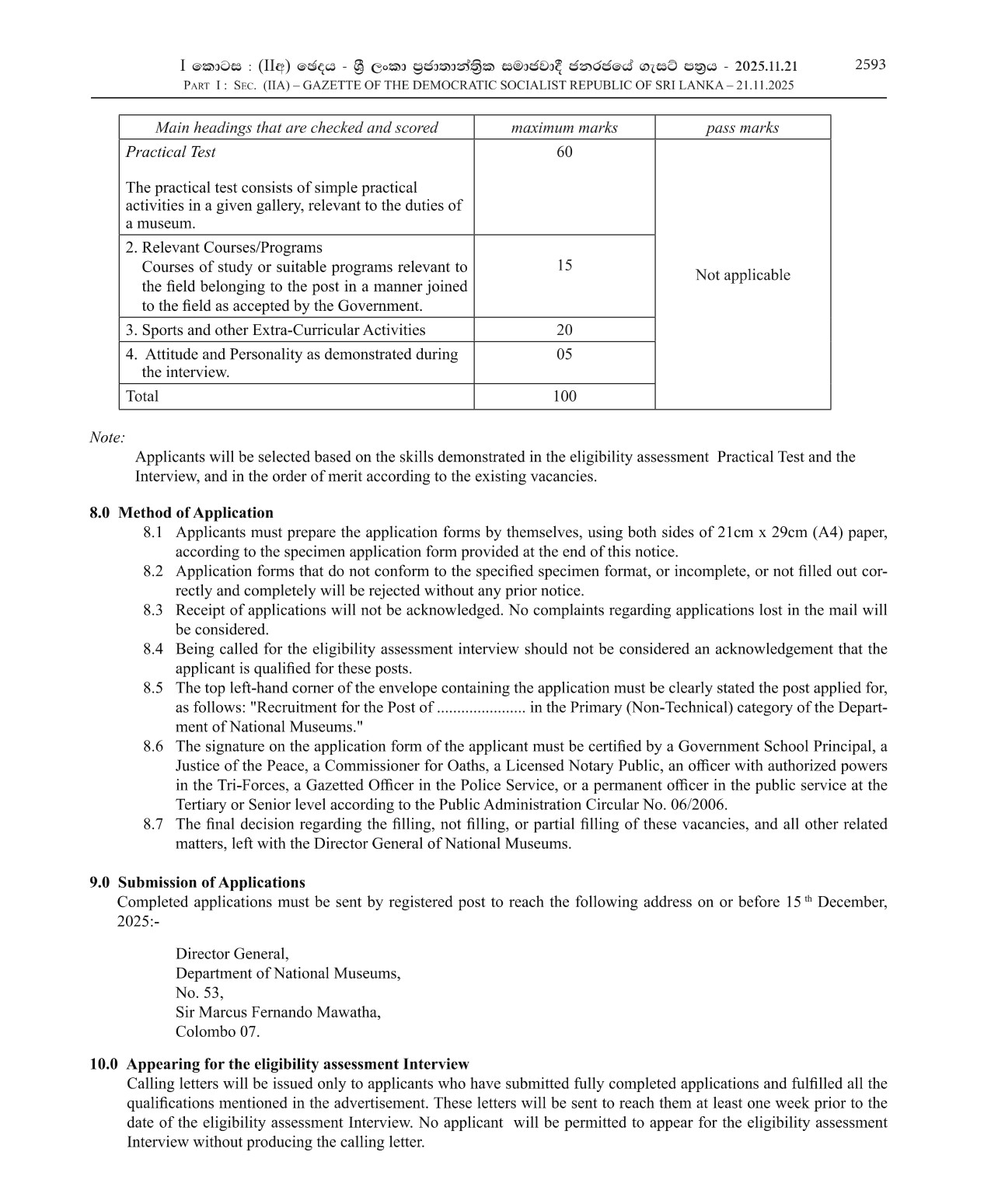 Museum Watcher, Inspector of Watcher Assistant - Department of National Museums