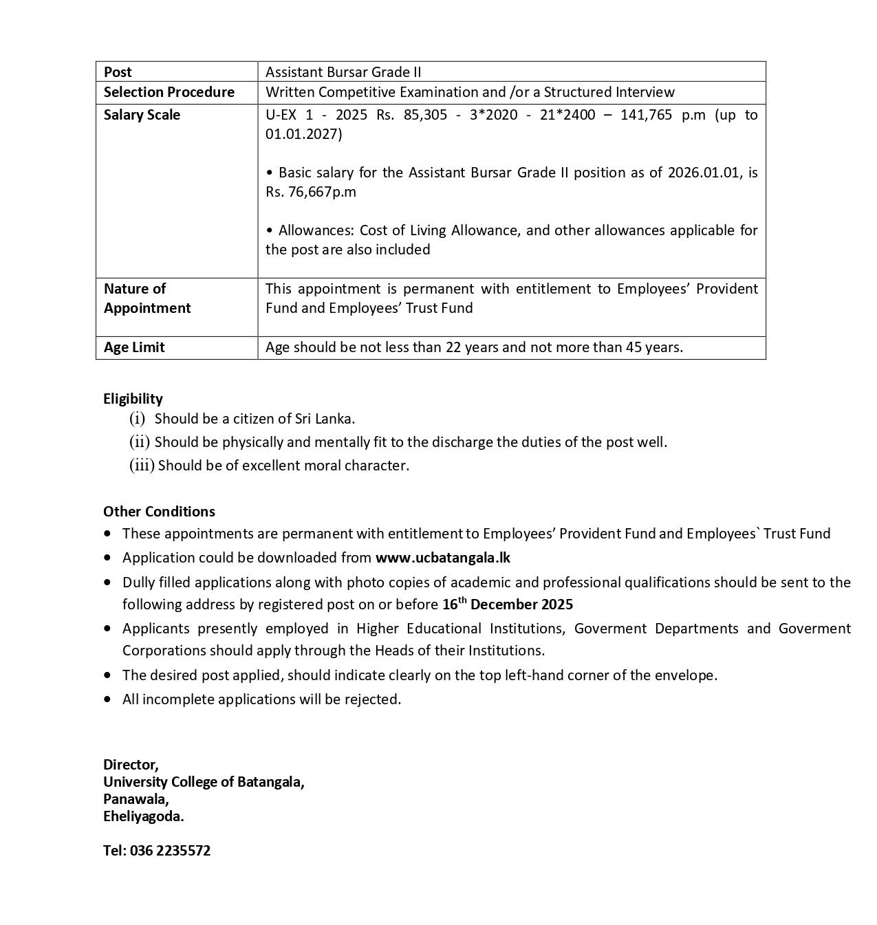 Assistant Bursar, Instructor - University College of Batangala - University of Vocational Technology