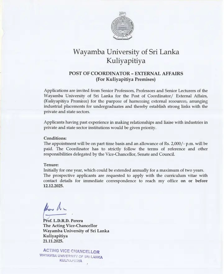 Coordinator - Wayamba University of Sri Lanka