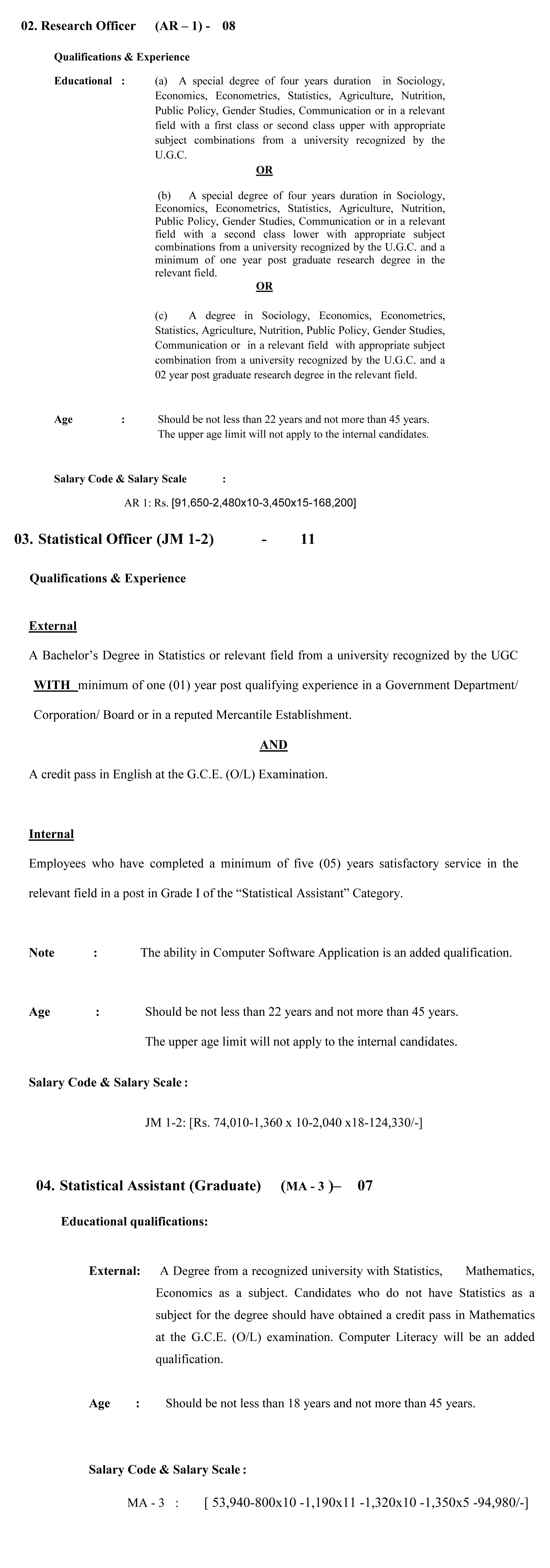 Management Assistant, Additional Director, Research Officer, Statistical Officer, Statistical Assistant, Computer Technical Assistant - Hector Kobbekaduwa Agrarian Research & Training Institute