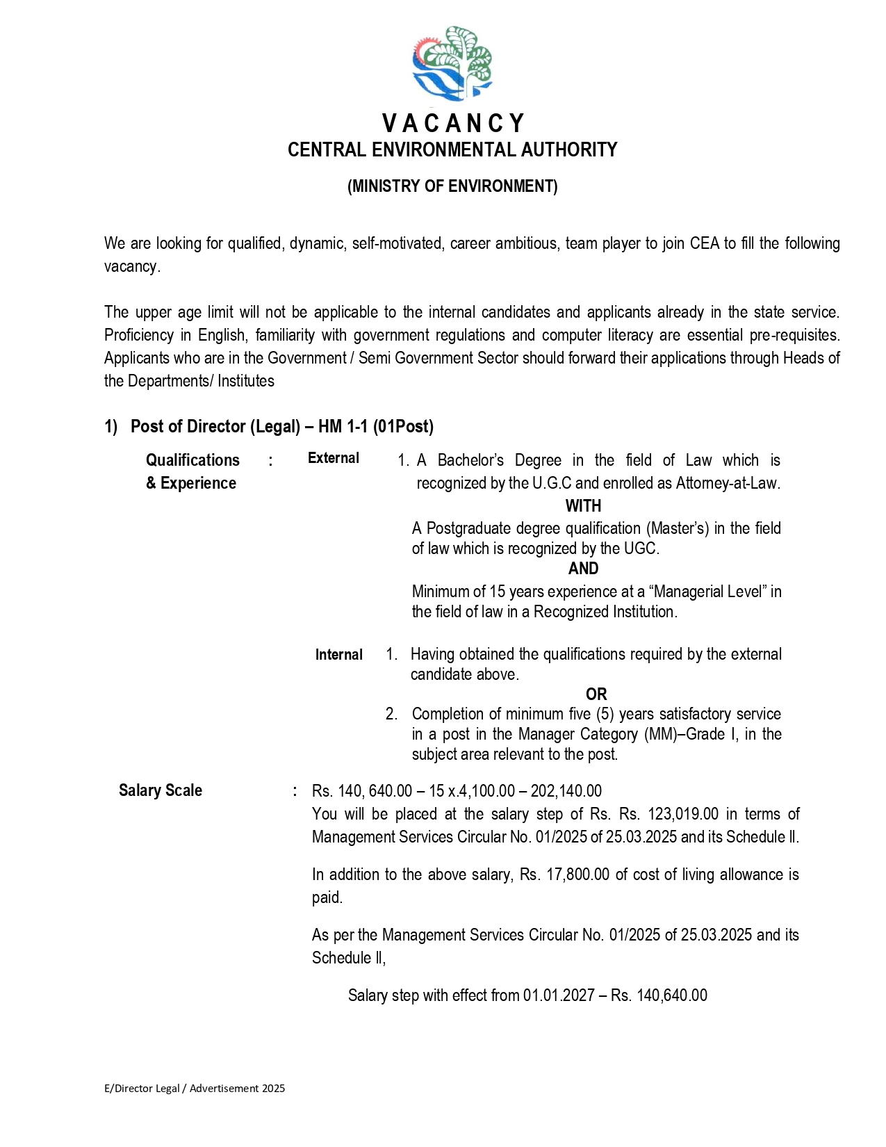 Director (Legal) - Central Environmental Authority