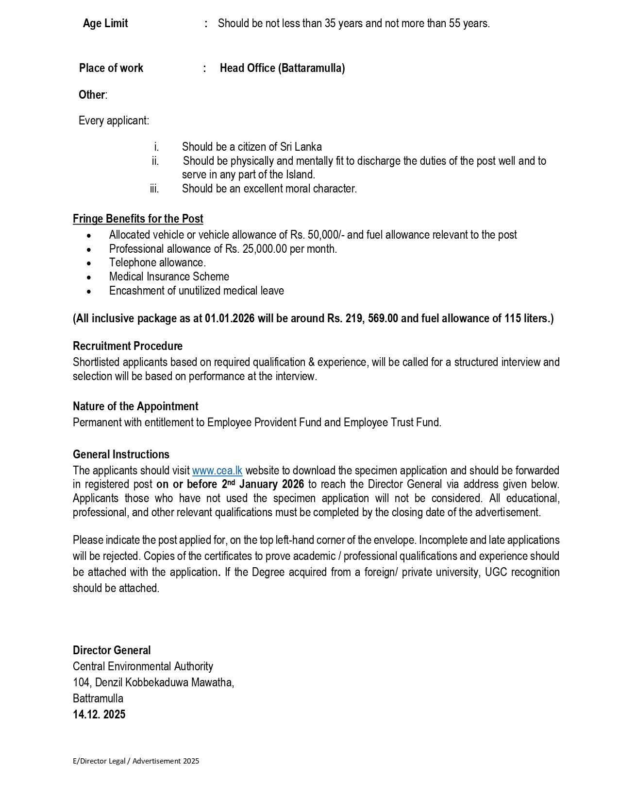 Director (Legal) - Central Environmental Authority