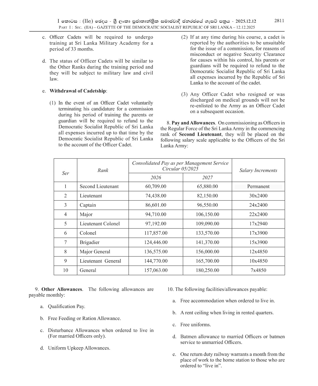 Officer Cadets - The Regular Force of the Sri Lanka Army