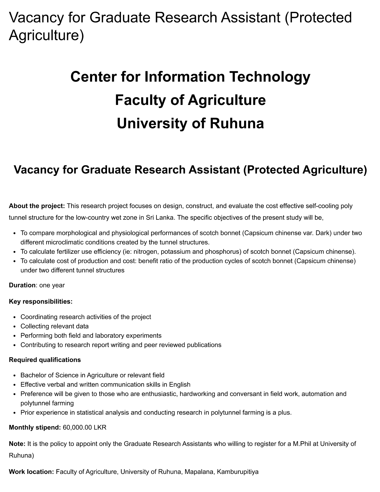 Research Assistant - University of Ruhuna