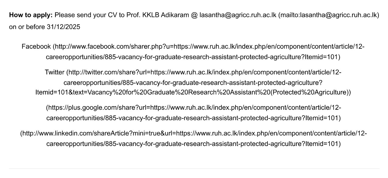 Research Assistant - University of Ruhuna
