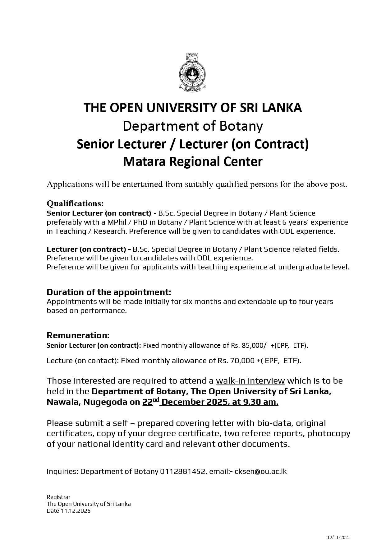 Senior Lecturer, Lecturer - The Open University of Sri Lanka 