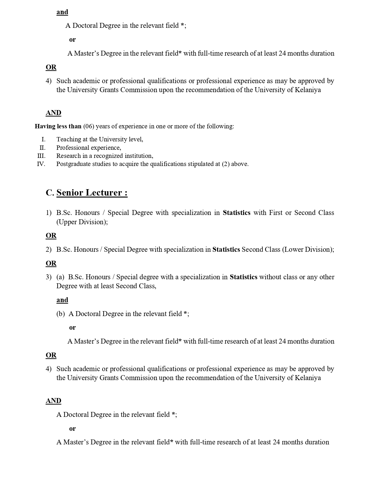 Lecturer, Senior Lecturer - University of Kelaniya