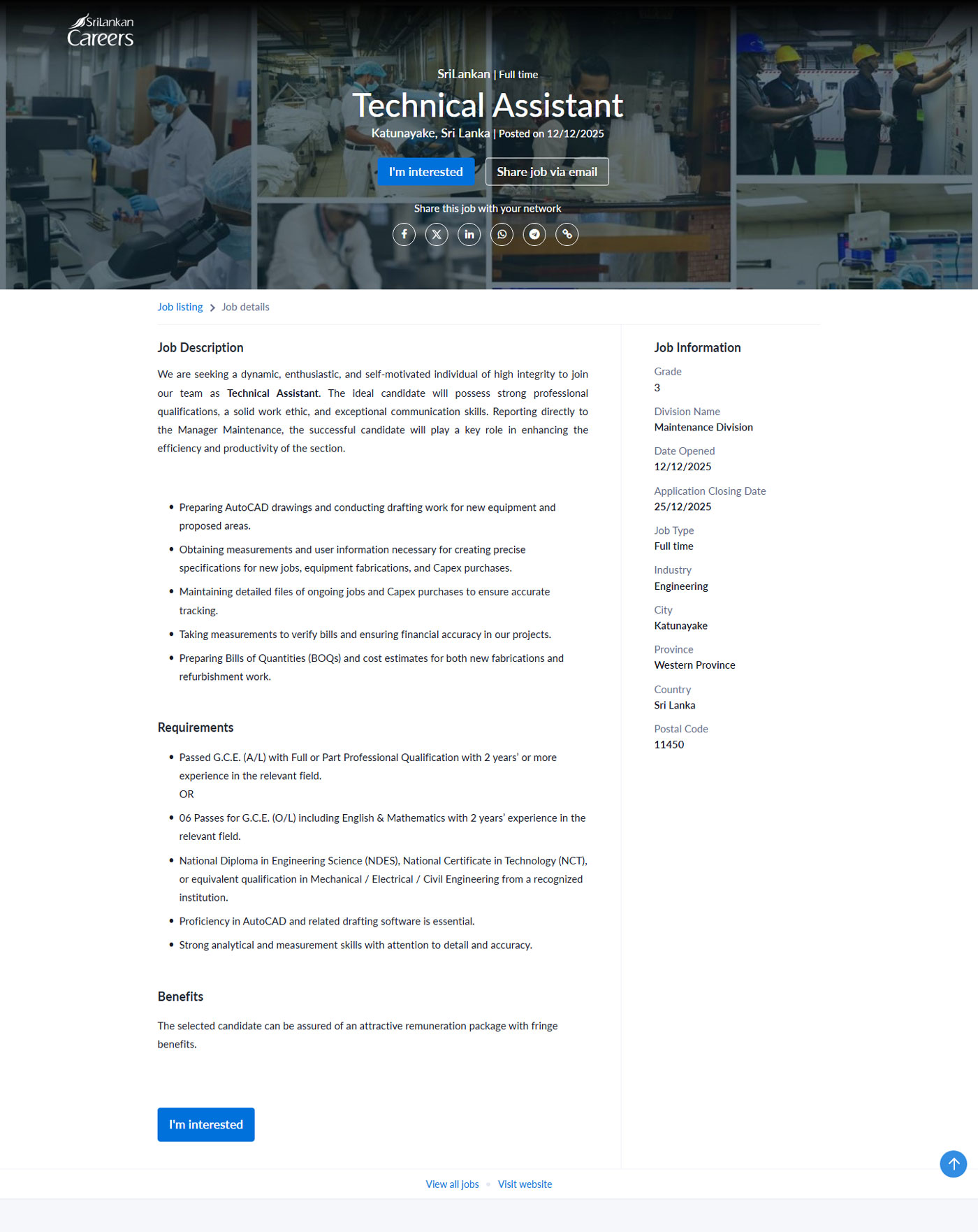 Technical Assistant - Sri Lankan Catering