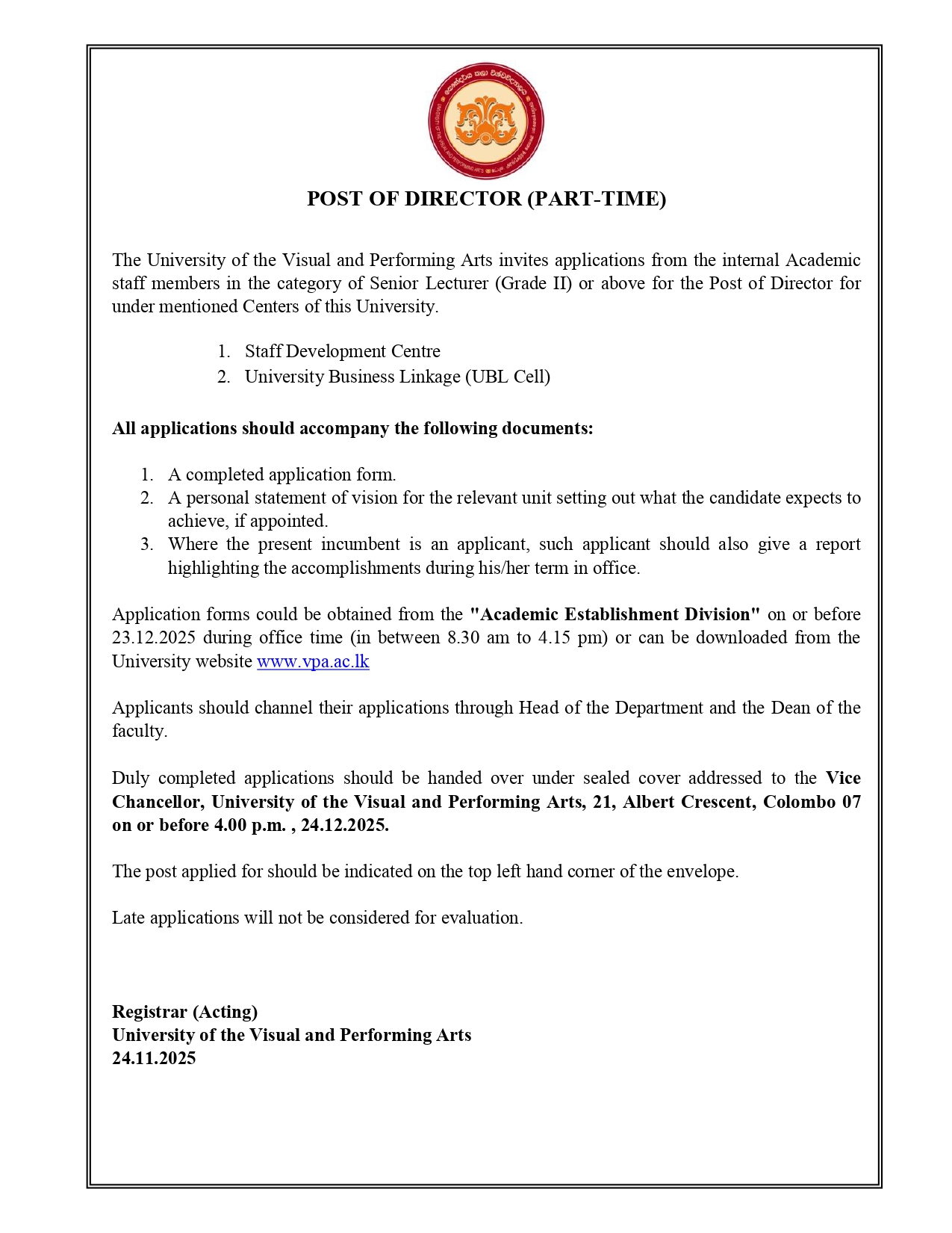 Director - University of Visual & Performing Arts