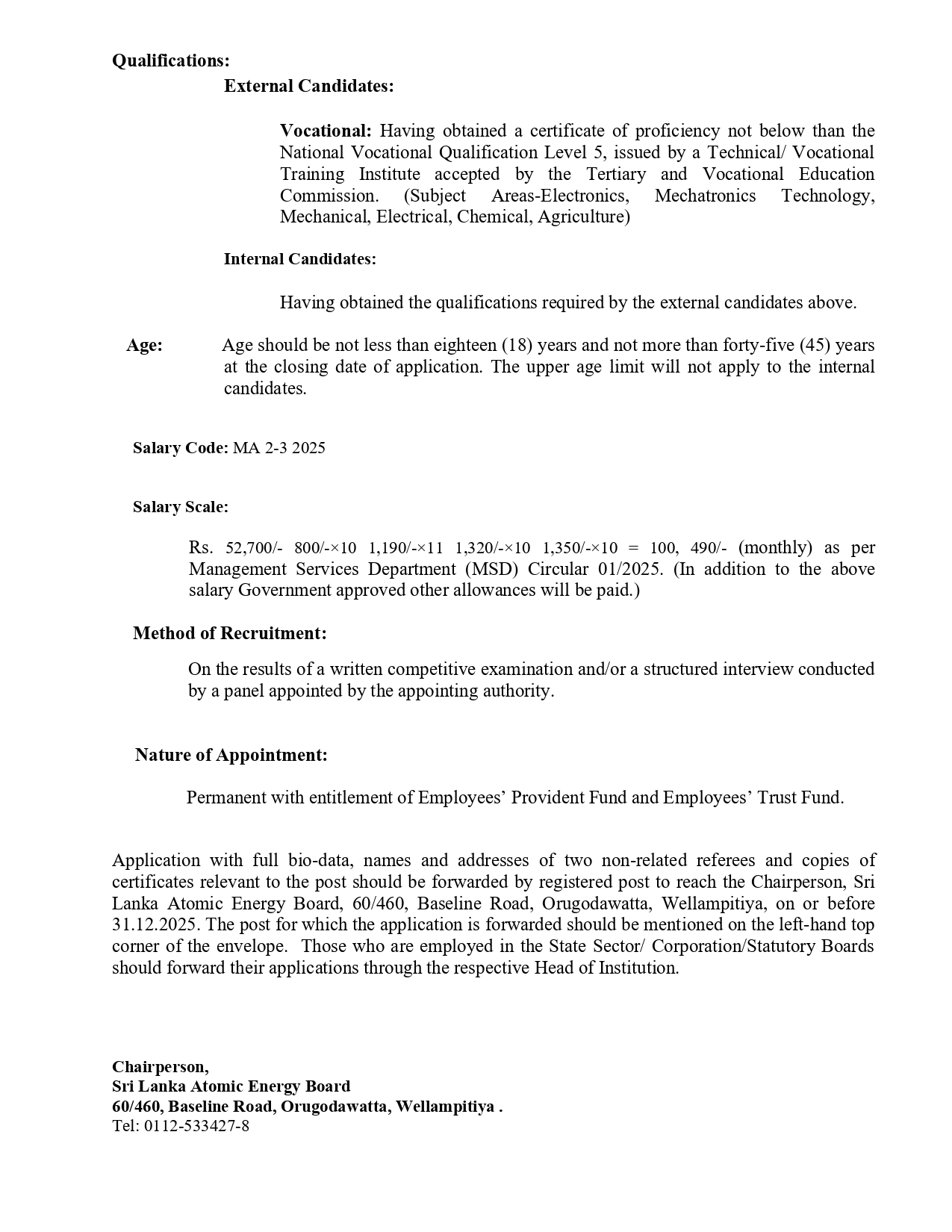 Technical Assistant - Sri Lanka Atomic Energy Board
