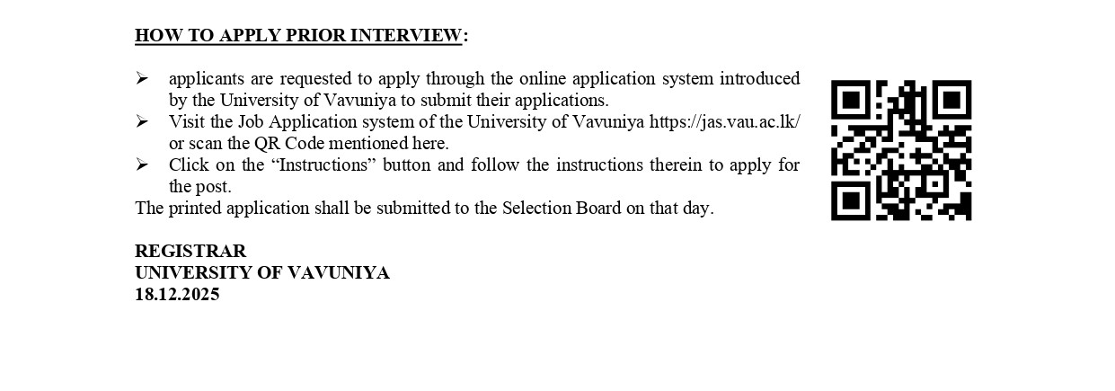 Temporary Assistant Lecturer - University of Vavuniya
