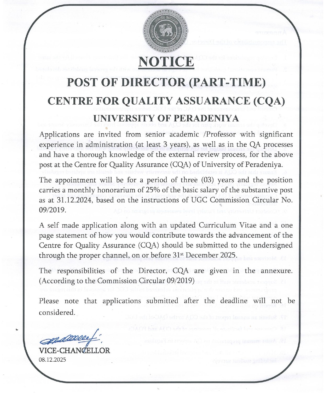 Director - University of Peradeniya