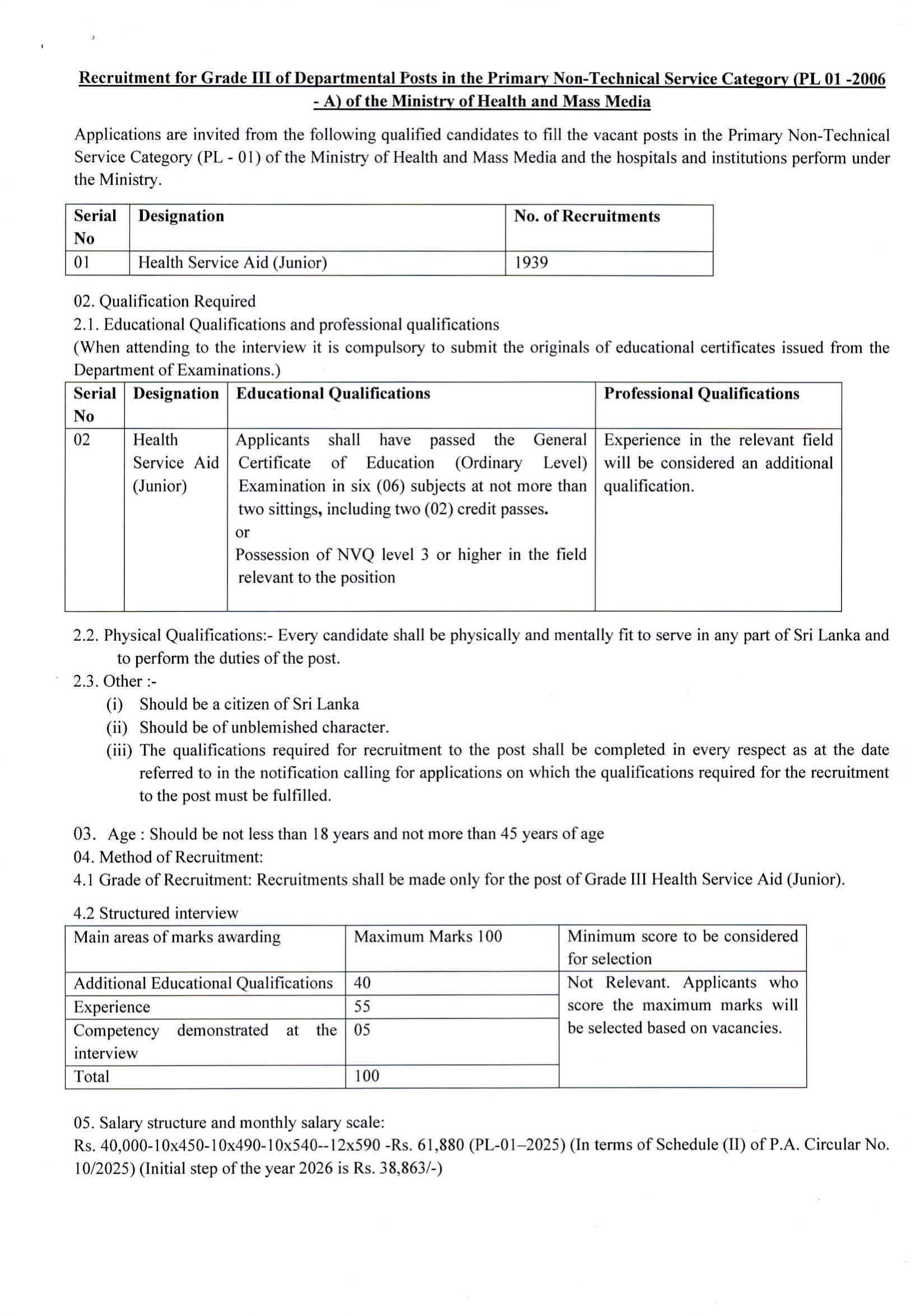 Health Service Aid - Ministry of Health and Mass Media