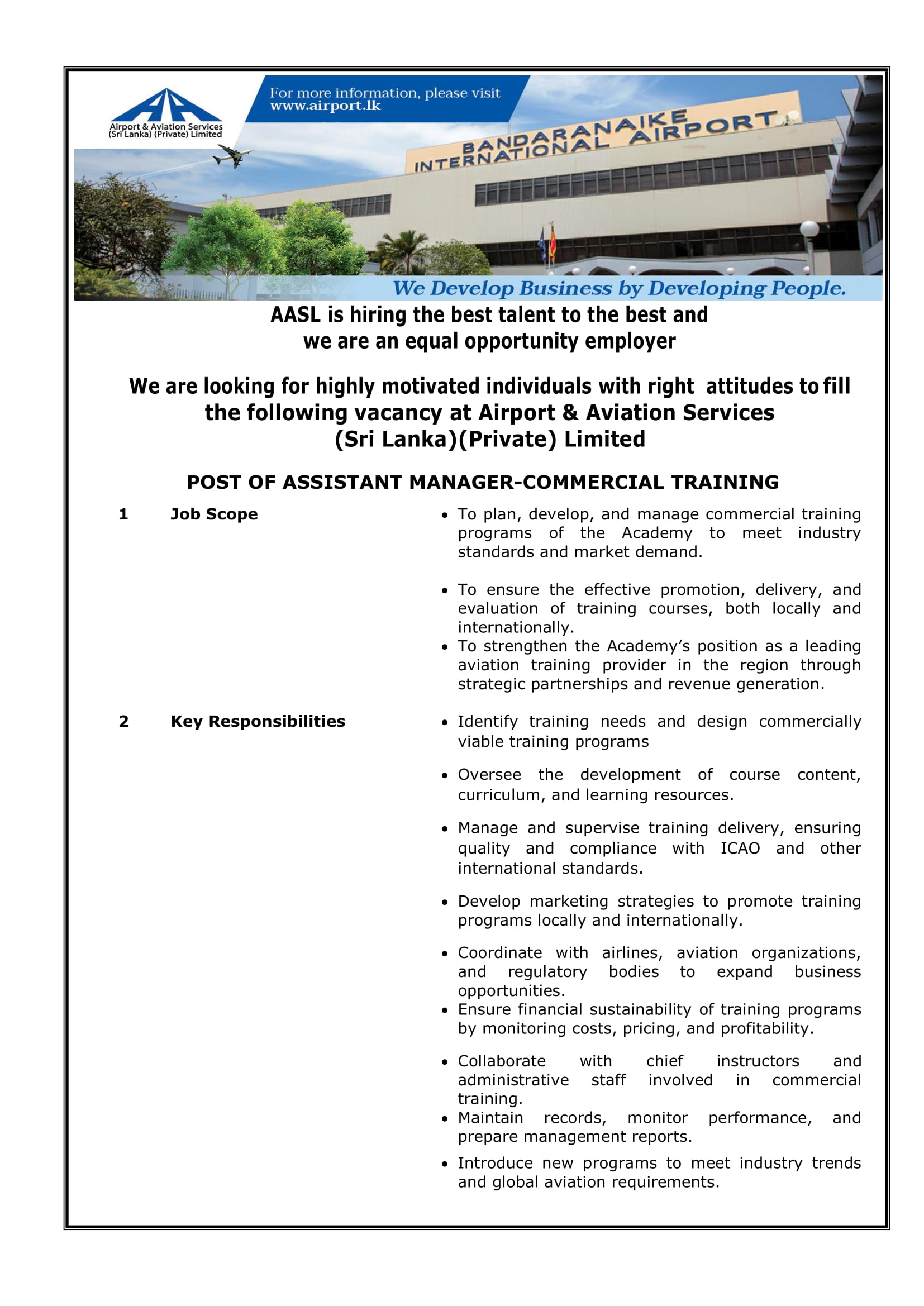 Assistant Manager, Electronics Engineer - Airport & Aviation Services (Sri Lanka) (Private) Limited