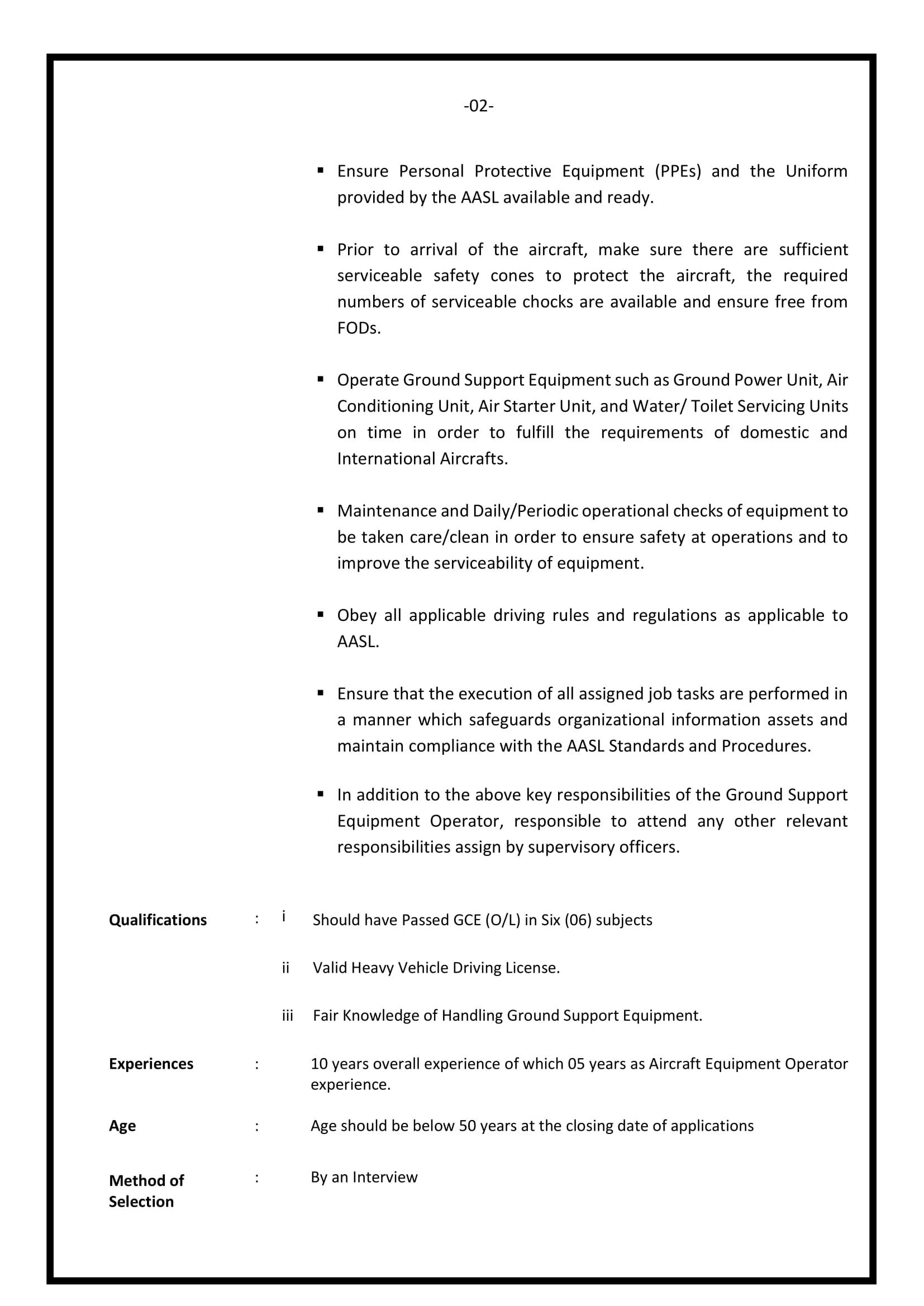 Ground Support Equipment Operator, Technician Ground Support Equipment - Airport & Aviation Services (Sri Lanka) (Private) Limited