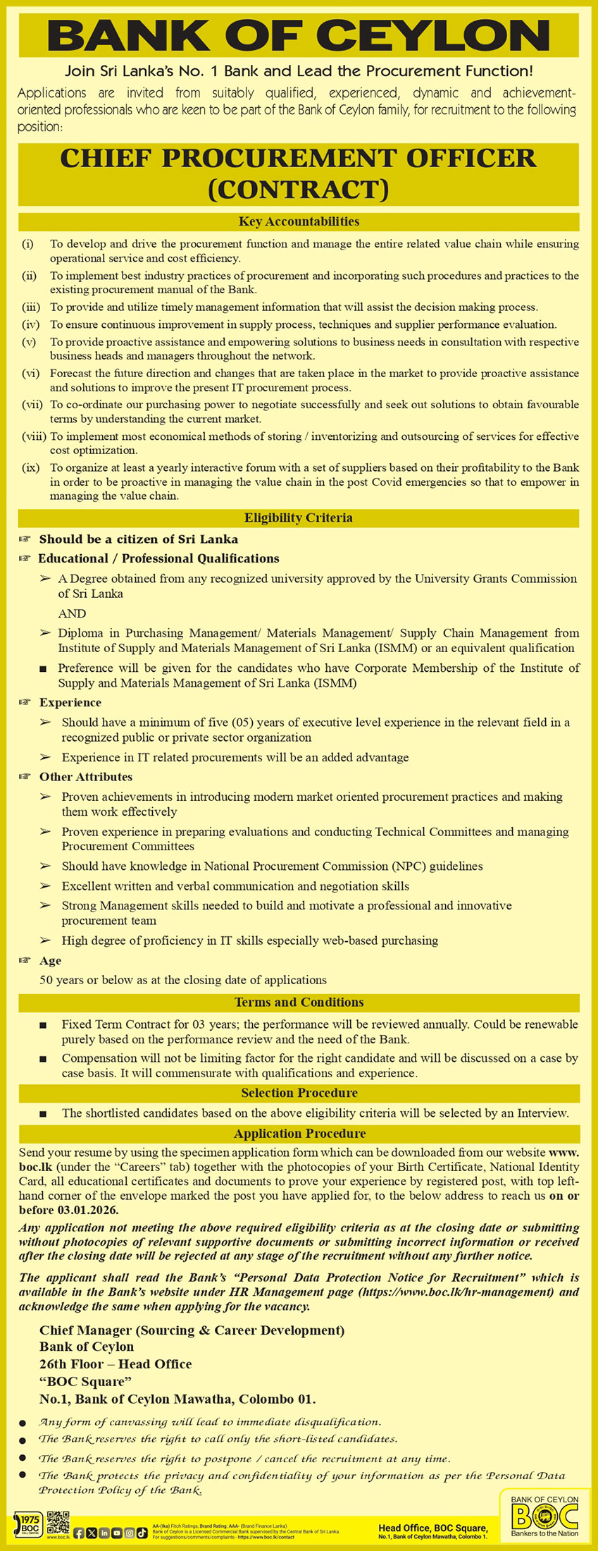 Chief Procurement Officer - Bank of Ceylon 