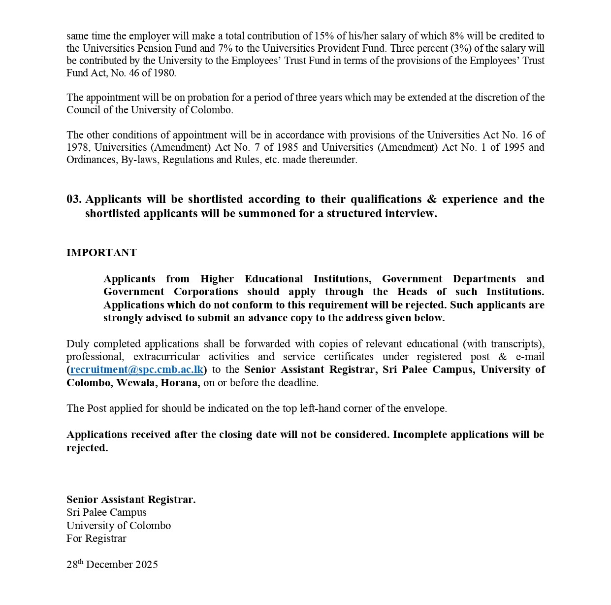 Curator (Landscape) - Sri Palee Campus - University of Colombo