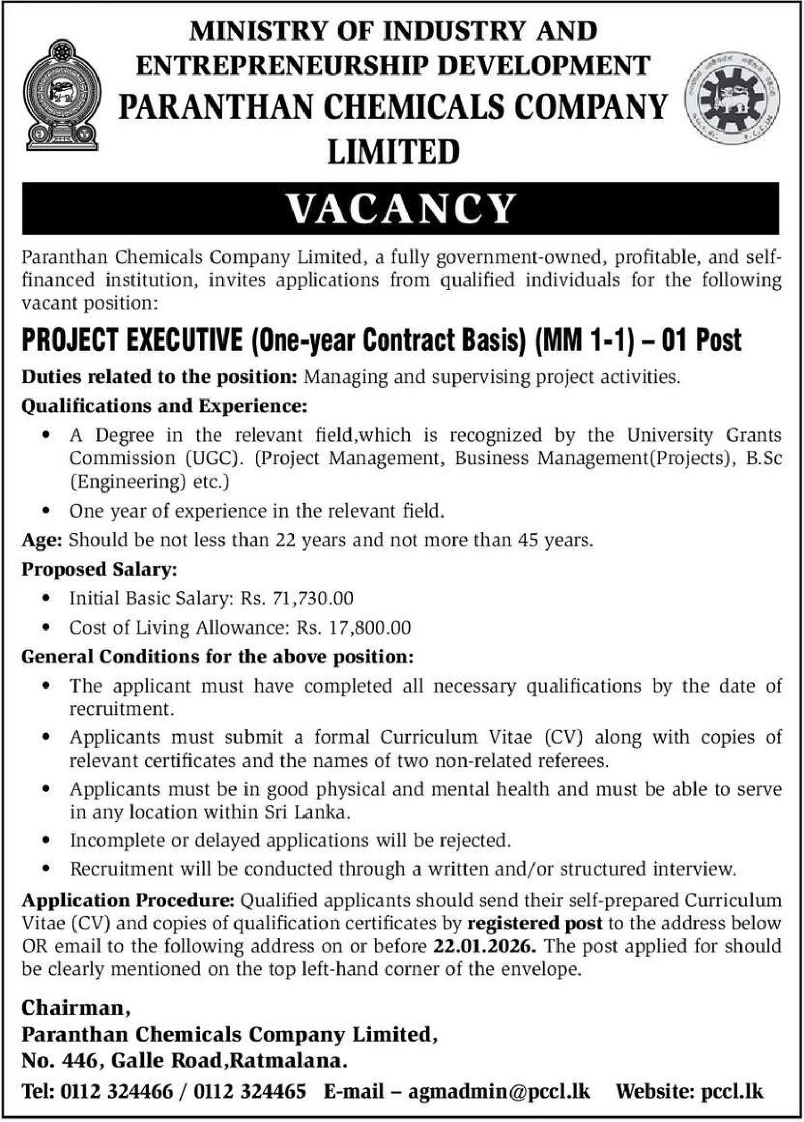 Project Executive - Paranthan Chemicals Company Limited