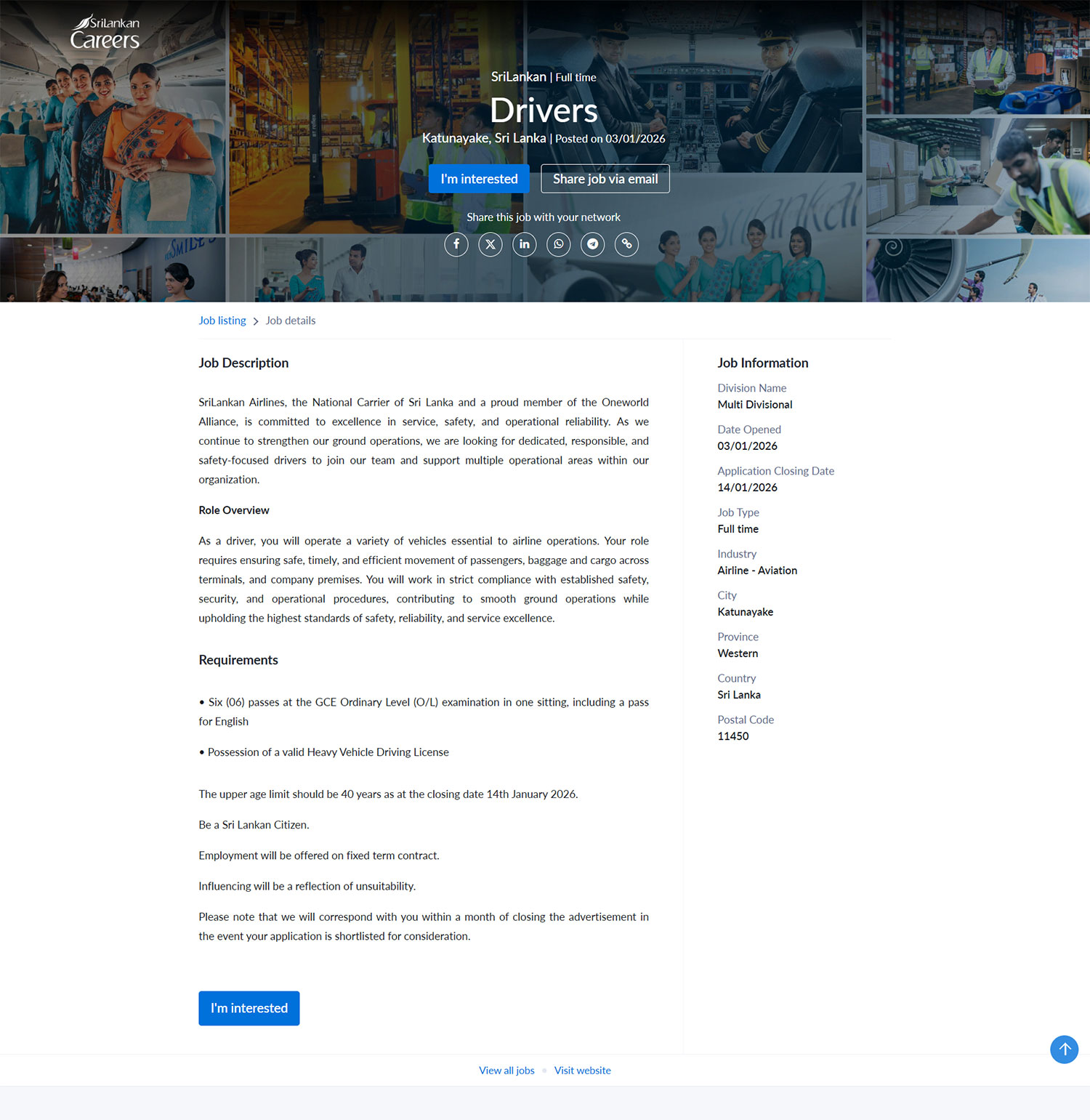 Driver - SriLankan Airlines Limited